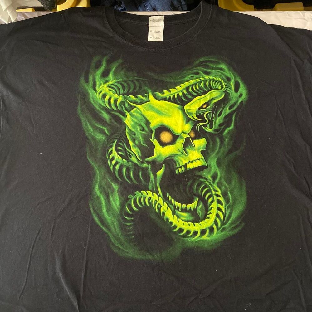 Skulls and Snakes Neon Flame Graphic Mens T-Shirt
